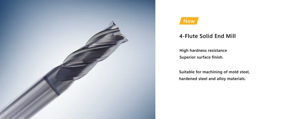 4-flute solid end mill — high hardness resistance, superior surface finish
